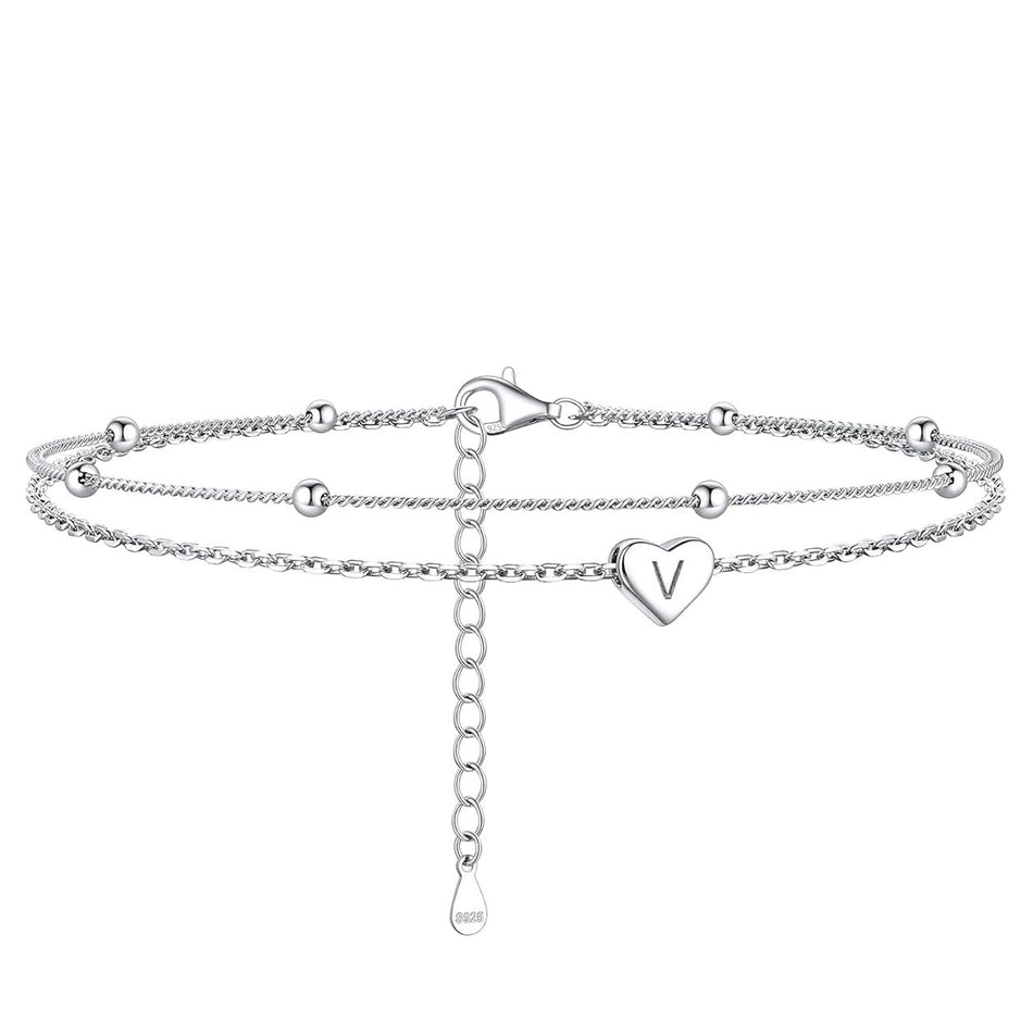 Sterling Silver 26 initials Single Layer Charm Anklet