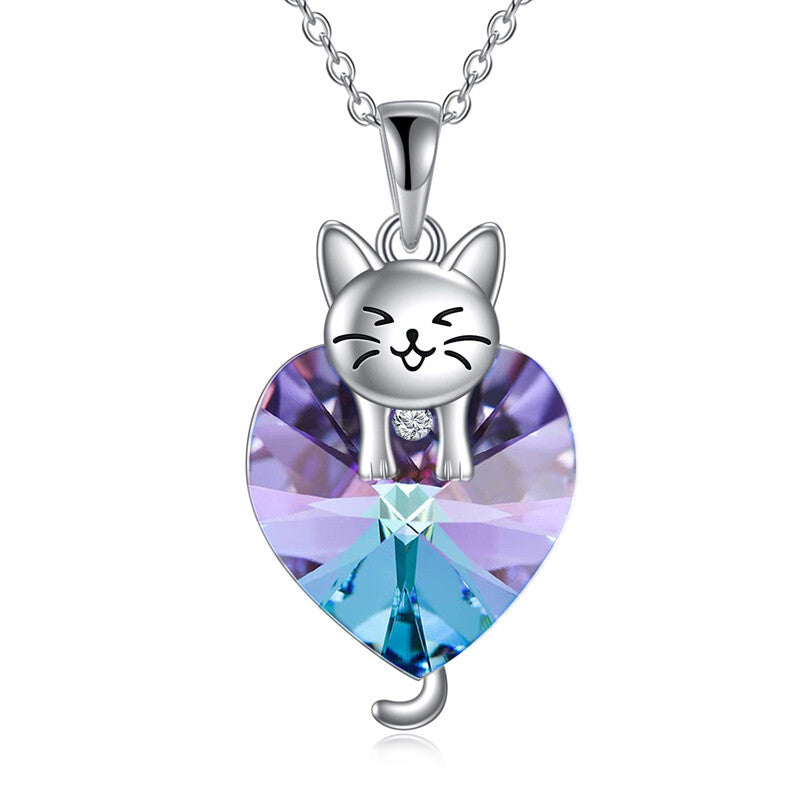 Sterling Silver Crystal Birthstone Cat Dog Pendant Necklace