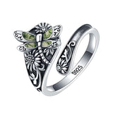 Sterling Silver Oxidized Dragonfly Butterfly Hummingbird Sea Turtle Anchor Cross Tree of Life Sunflower Spoon Ring