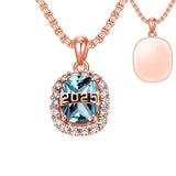 Sterling Silver Oval Personalized Text and Birthstone Class Pendant Necklace Graduation Jewelry