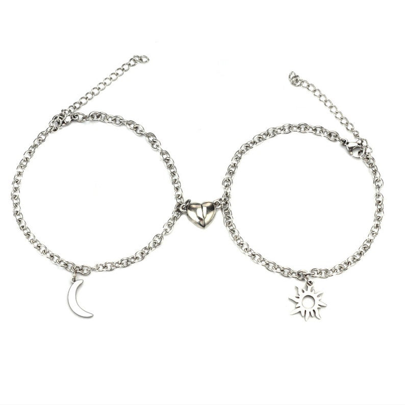 Sun And Moon with Heart Magnets Couples Bracelet