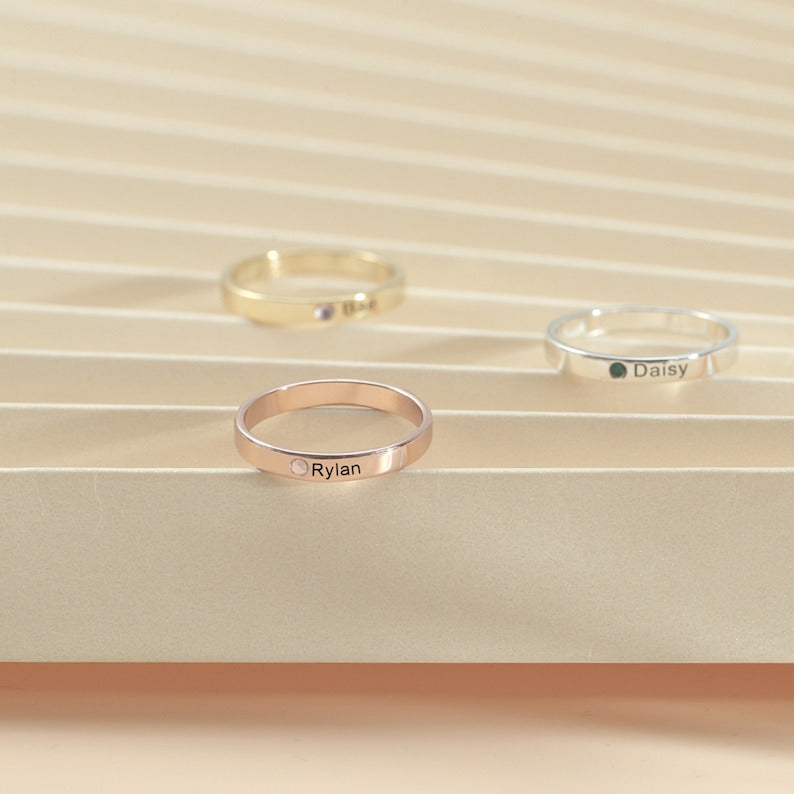 Sterling Silver Personalized Birthstone and Name Ring