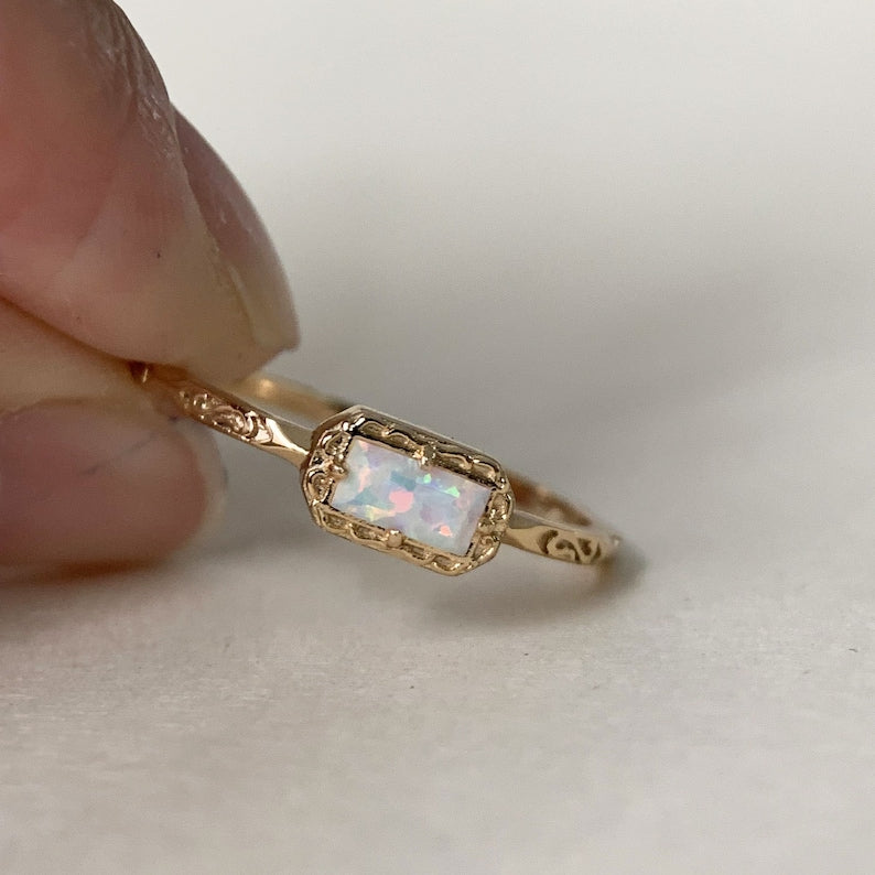 Sterling Silver Natural Moss Agate  Ring with Opal, Blue Topaz, Baguette, and Cubic Zirconia