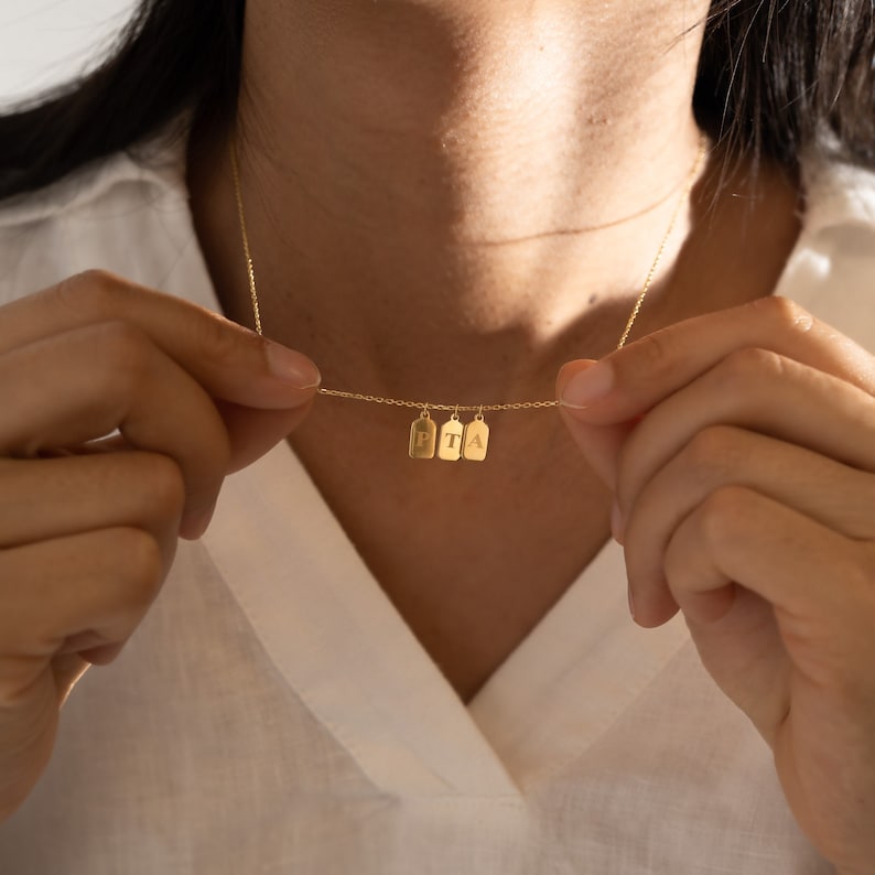 Sterling Silver and 14K Gold Personalized Engraved Initial Charm Pendant Necklace