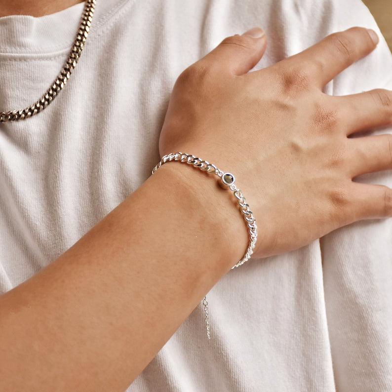 Sterling Silver Personalized Photo Projection with Curb Chain Bracelet