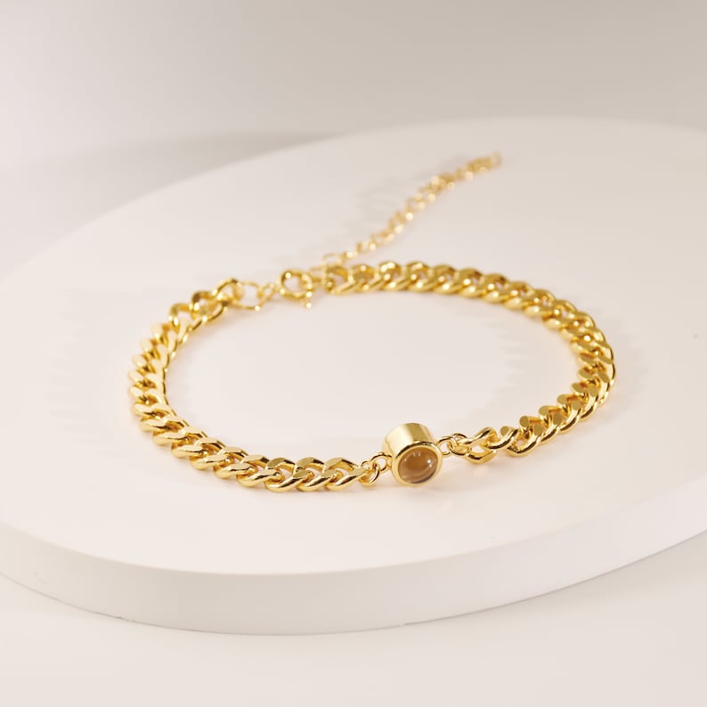 Sterling Silver Personalized Photo Projection with Curb Chain Bracelet