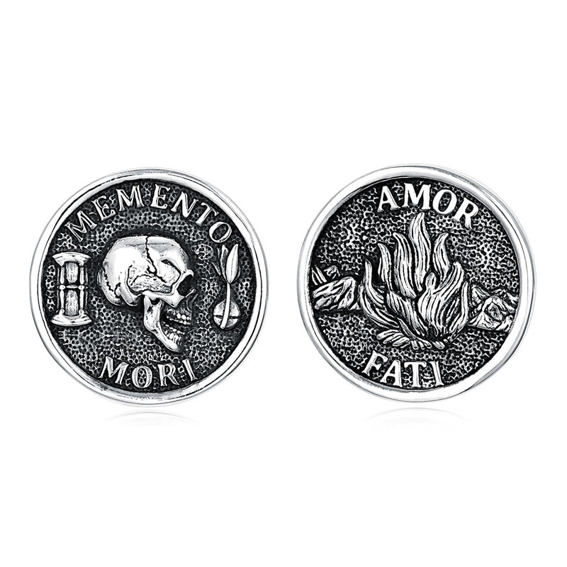 Sterling Silver Memento Mori Stud Earrings for Men
