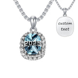 Sterling Silver Oval Personalized Text and Birthstone Class Pendant Necklace Graduation Jewelry