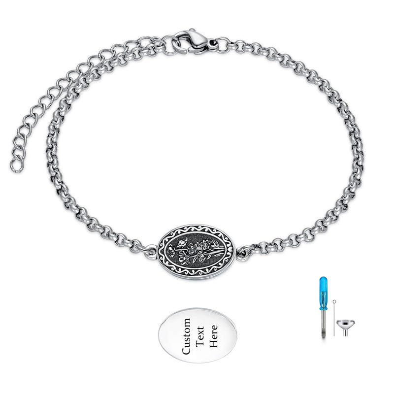 Sterling Silver 12-Month Birth Flower Urn Bracelet for Ashes