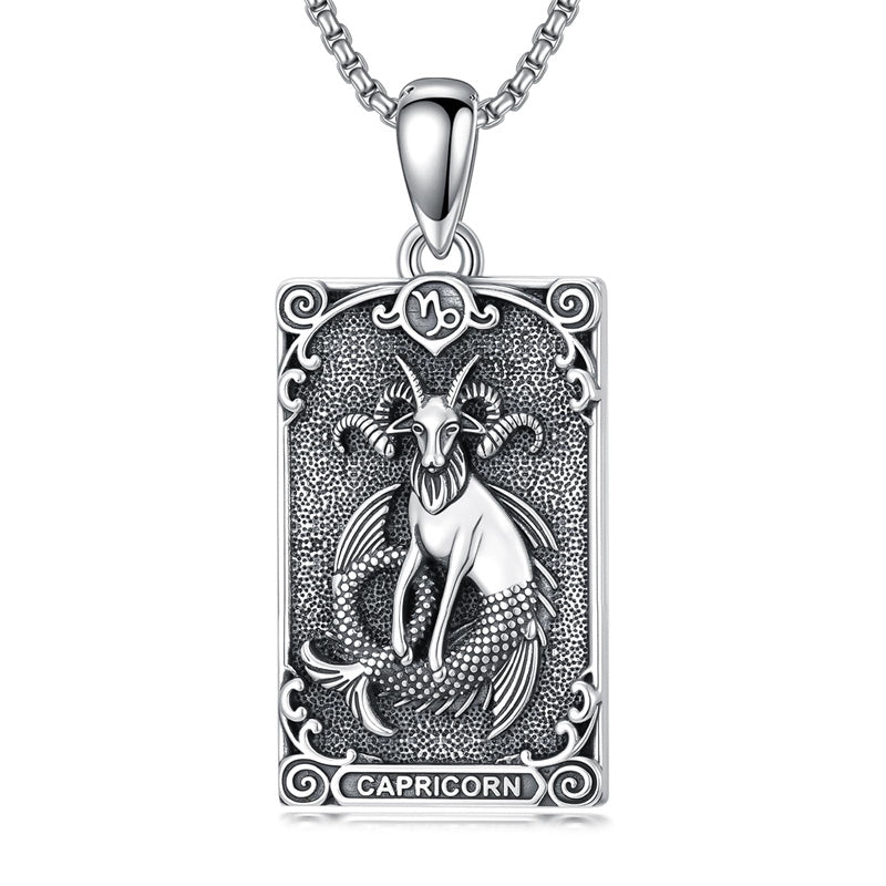 Sterling Silver Tarot Card 12 Zodiac Sign Pendant Necklace