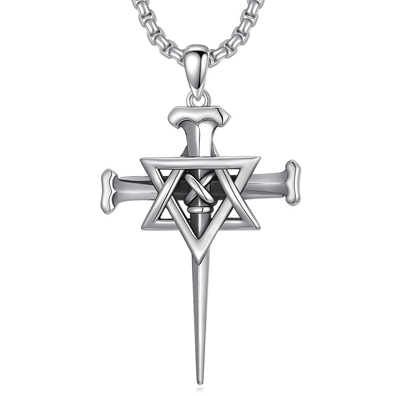 Sterling Silver Nial Cross David Pendant Necklace