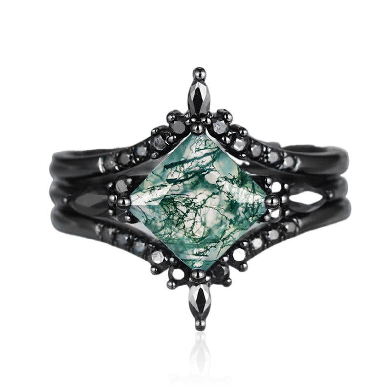 Sterling Silver Oval Round Princess Marquise Natural Moss Agate Engagement Ring