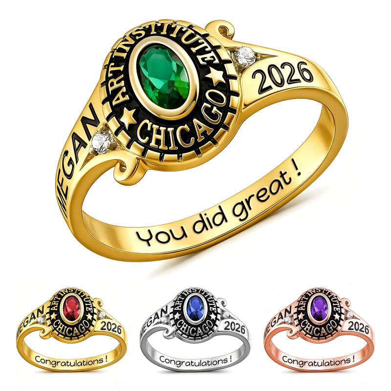 Sterling Silver Personalized Engraved Class Ring Graduation Ring