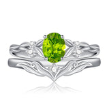 Sterling Silver 10K 14K 18K Gold  Oval Cut Unique Vine Gemstone Wedding Ring Set
