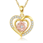14K Gold Rose Necklace 14K Solid Yellow Gold Rose Heart Pendant Necklace Gold Rose Flower Jewelry for Women Girls Gifts
