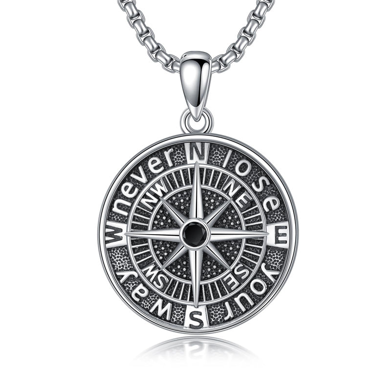 Sterling Silver Compass Pendant Necklace Graduation Jewelry Gift