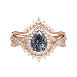 Sterling Silver 10K 14K 18K Gold  Pear Shaped Gemstone Engagement Rings Set