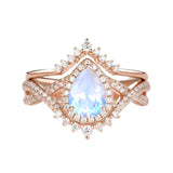 Sterling Silver 10K 14K 18K Gold  Pear Shaped Gemstone Engagement Rings Set