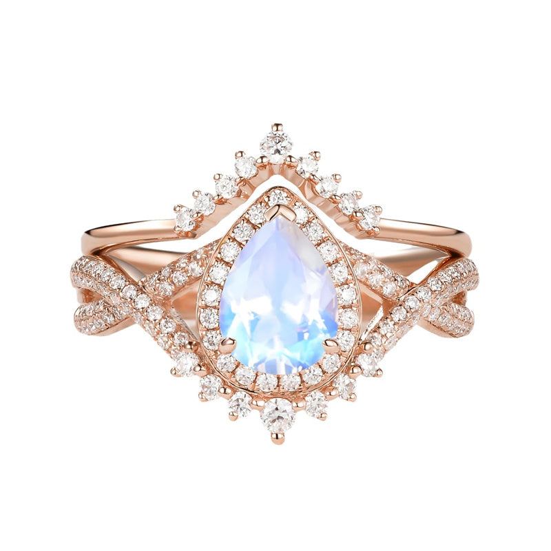 Sterling Silver 10K 14K 18K Gold  Pear Shaped Gemstone Engagement Rings Set