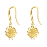 14K Yellow Gold Sunflower Dangle Earrings