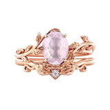 Sterling Silver 10K 14K Gold Leaf Oval Cut Vine Gemstone Set Engagement Wedding Ring