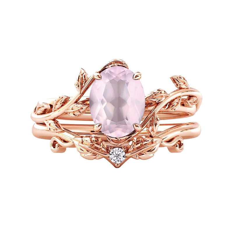 Sterling Silver 10K 14K Gold Leaf Oval Cut Vine Gemstone Set Engagement Wedding Ring