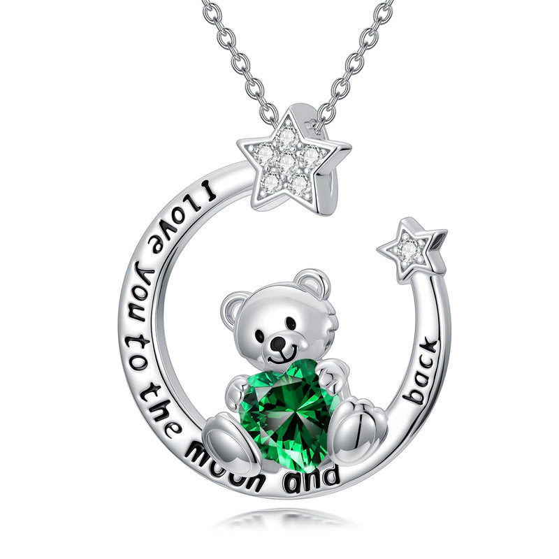 Sterling Silver Birthstone Teddy Bear Pendant Necklace