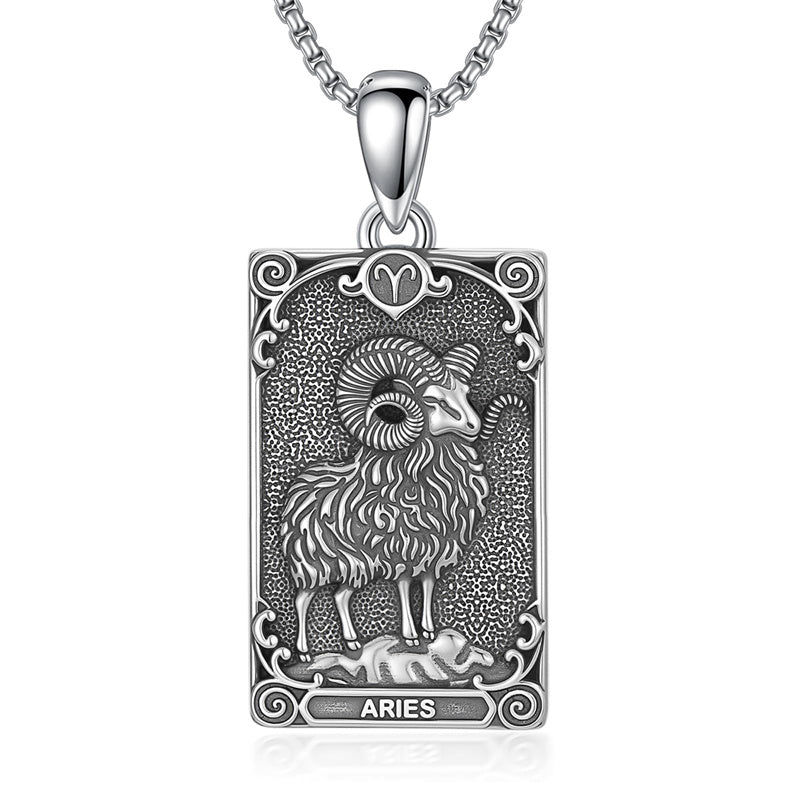 Sterling Silver Tarot Card 12 Zodiac Sign Pendant Necklace