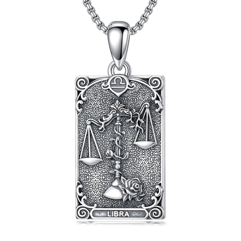 Sterling Silver Tarot Card 12 Zodiac Sign Pendant Necklace