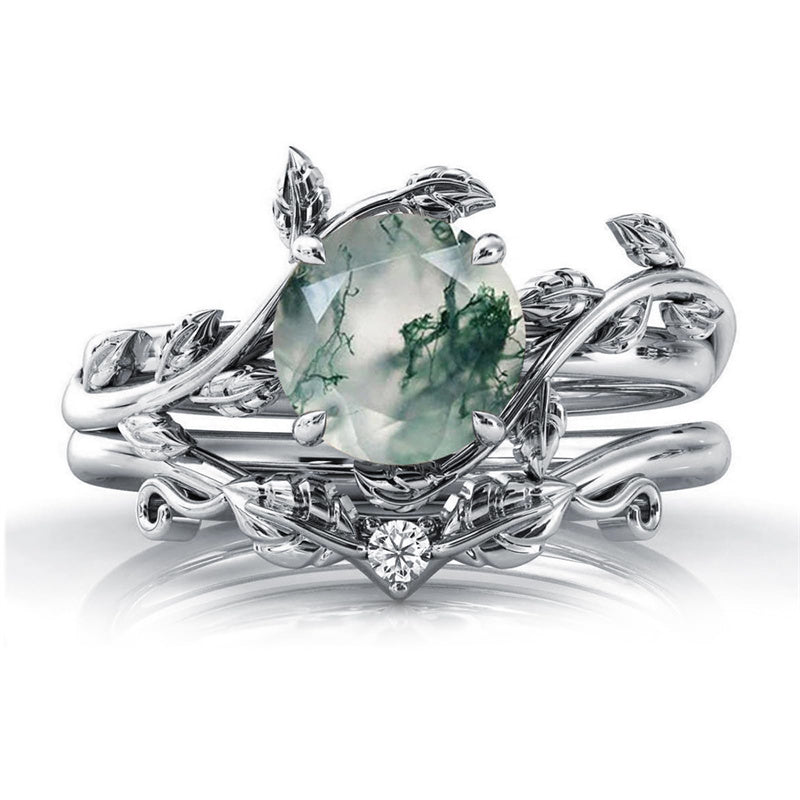 Sterling Silver Natural Moss Agate Blue Sandstone Opal Set Ring