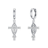 Sterling Silver Cross Sun Viking Wave Hoop Earrings for Men