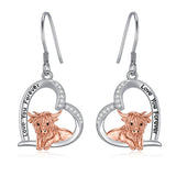 Sterling Silver Highland Cow  Dangle Earrings