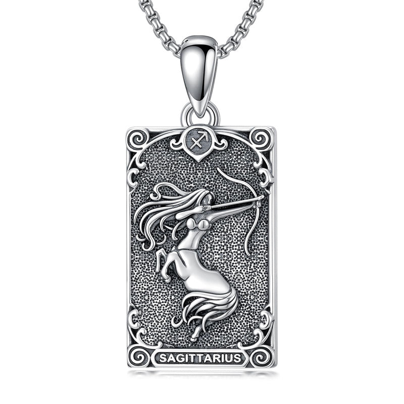 Sterling Silver Tarot Card 12 Zodiac Sign Pendant Necklace