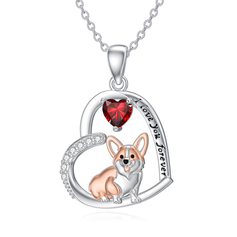 Sterling Silver Birthstone Corgi Pendant Necklace