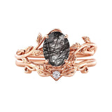 Sterling Silver 10K 14K Gold Leaf Oval Cut Vine Gemstone Set Engagement Wedding Ring