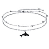 925 Sterling Silver Orca Whale Anklet Dauble Chain Jewelry Brithday Gifts for Women Girls