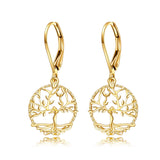 14K Gold Tree of Life Leverback Earrings