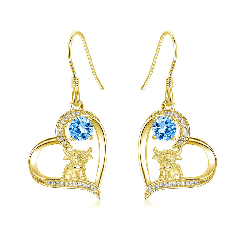 10K 14K 18K Gold Highland Cow Animal Earrings
