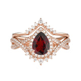 Sterling Silver 10K 14K 18K Gold  Pear Shaped Gemstone Engagement Rings Set
