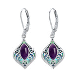 Sterling Silver Teardrop Amethyst Moss Agate White Opal Moonstone Leverback Earrings