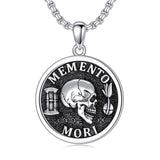 Sterling Silver Memento Mori Pendant Necklace for Men