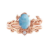 Sterling Silver 10K 14K Gold Leaf Oval Cut Vine Gemstone Set Engagement Wedding Ring