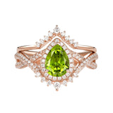 Sterling Silver 10K 14K 18K Gold  Pear Shaped Gemstone Engagement Rings Set