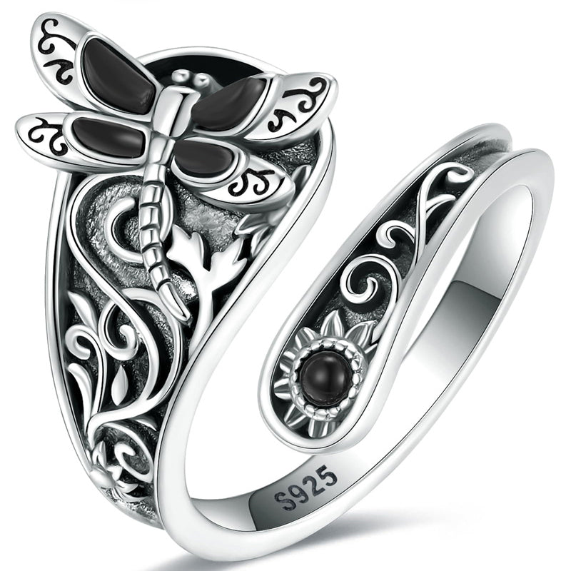 Sterling Silver Oxidized Dragonfly Butterfly Hummingbird Sea Turtle Anchor Cross Tree of Life Sunflower Spoon Ring