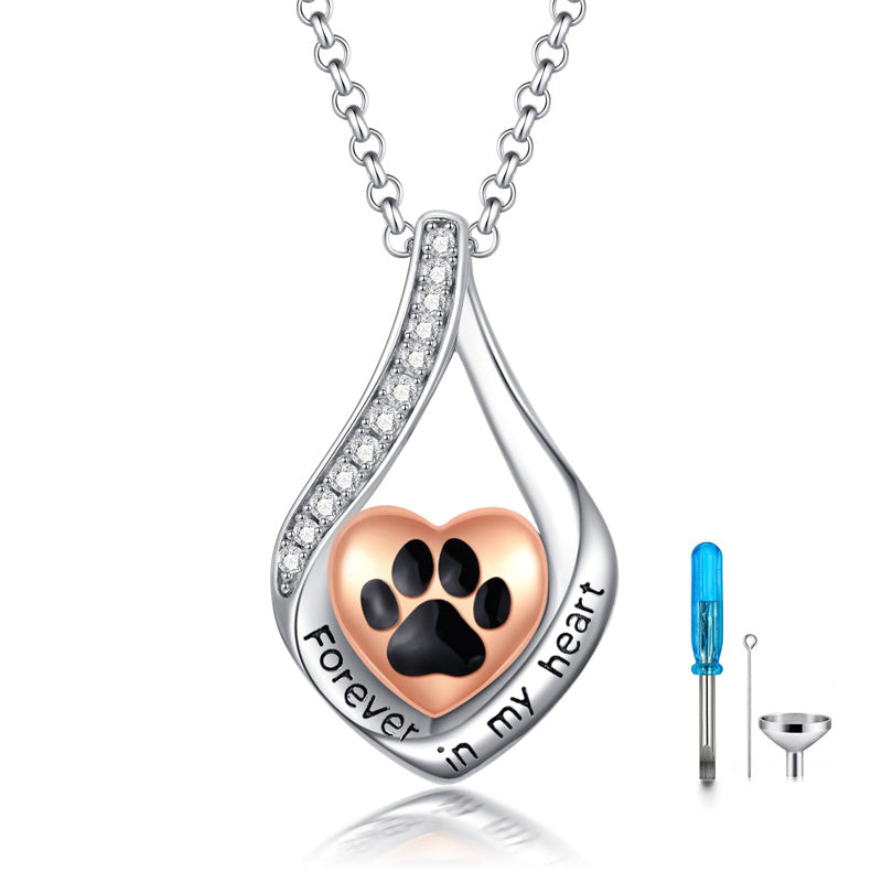 Sterling Silver Heart Shape Tear Dangle Urn Necklace for Ashes