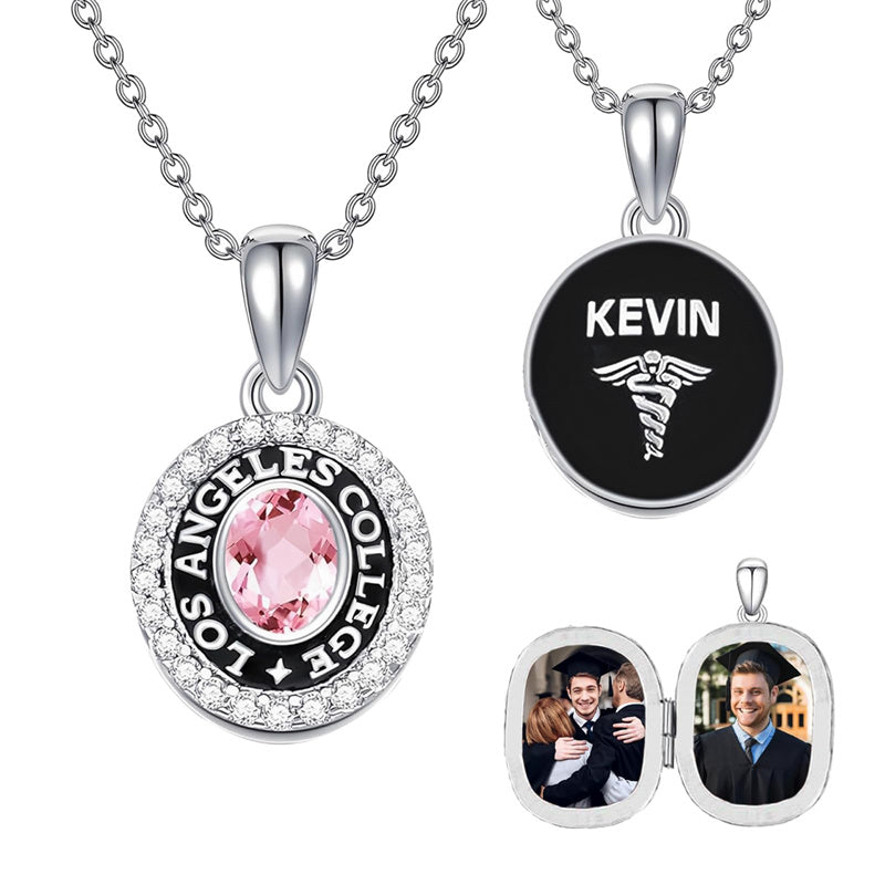 Sterling Silver Personalized Class Pendant Photo Lockets Necklace