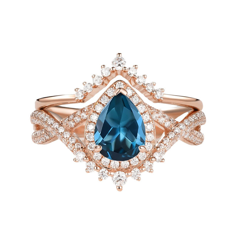 Sterling Silver 10K 14K 18K Gold  Pear Shaped Gemstone Engagement Rings Set