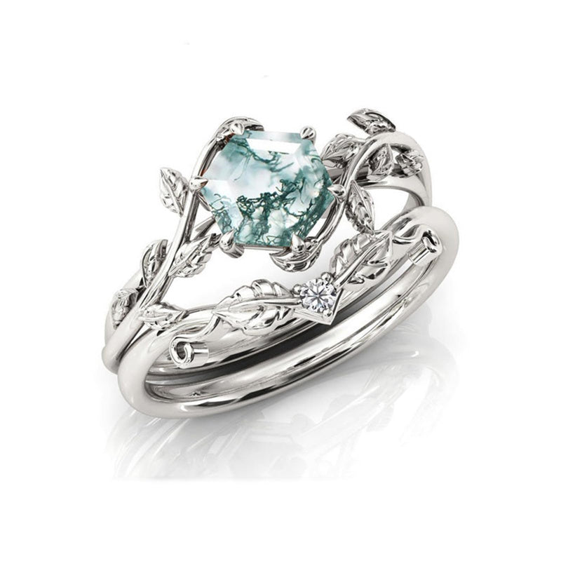 Sterling Silver Natural Moss Agate Blue Sandstone Opal Set Ring