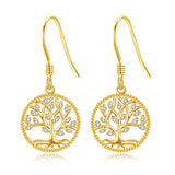 14K Yellow Gold Tree Of Life Dangle Earrings
