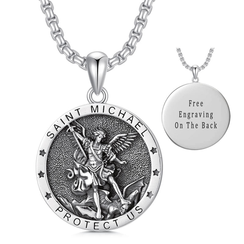 Sterling Silver St Michael St Christopher Pendant Necklace for Men